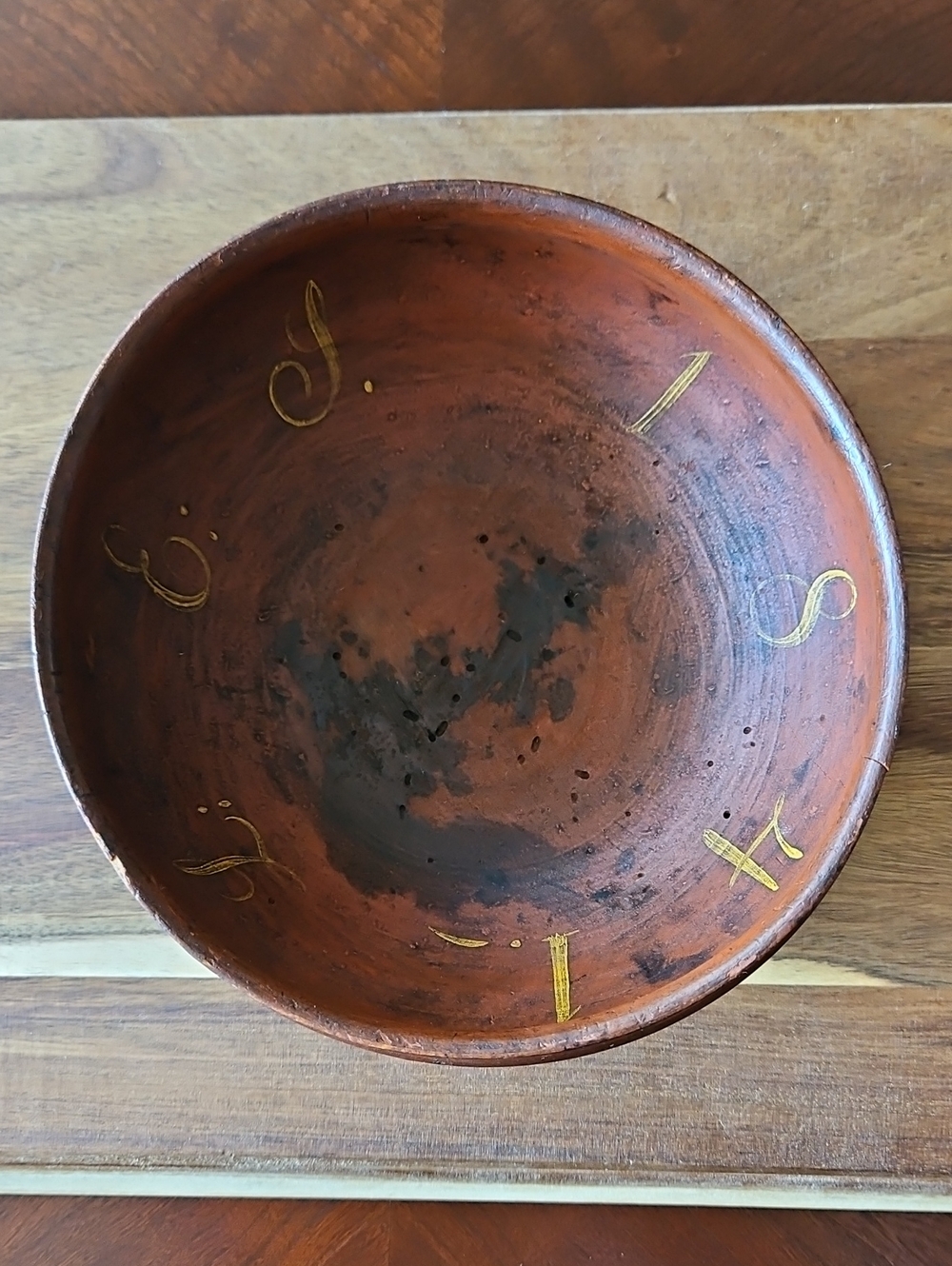 Antique 1841 Scandinavian Ale Bowl Hand Turned Treenware Folk Art Ølbolle